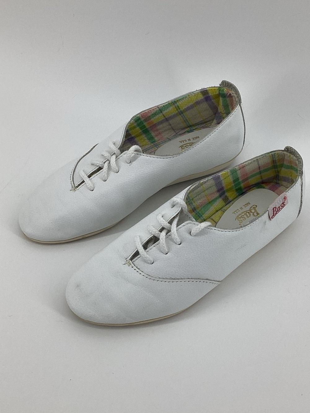 G.H.Bass Vintage White leather Lace-Up Women’s Sneakers with Plaid Lining